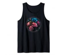 Bellissimo mazzo di rose che sboccia, fiori blu, rosa, viola Canotta