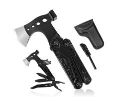 HONZIN Ascia Multitool 15 in 1 Multitool in Acciaio Inox Martello Multifunzione Campeggio Portatile Attrezzo di Sopravvivenza con Guaina in Nylon per Sopravvivenza allAperto, Regali per Uomo