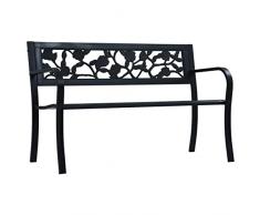 vidaXL Panchina da Giardino con Braccioli Curvati Elegante Robusta Classica Panca Arredi da Esterno Sedute 125 cm Nera in Acciaio