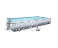Bestway, Power Steel, Piscina rettangolare con struttura in acciaio, grigio chiaro, pompa con filtro a sabbia + accessori, 956 x 488 x 132 cm