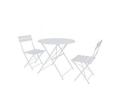 Set Bistrot 2 Sedie Con Tavolino Pieghevole Salvaspazio Salottino Salotto In Acciaio Per Patio Giardino Balcone Veranda Esterno Piscina Terrazzo Arredo Design Retro Industrial (Bianco)