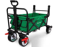 BEAU JARDIN Carrello Pieghevole Giardino Tela Vagoni con Freno Carrello da Trasporto con 4 Ruote e in Acciaio Carrello Rimorchio a Mano da Trasporto Carico Massimo 80KG Verde