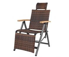 DERUKK-TY Folding Reclining Patio Rattan Sedia, Portatile Chaise Lounge Chair W/Posizioni Regolabili, Outdoor Lounge Chair con bracciolo Largo e Testa Cuscini, capacità di carico 440 Lbs