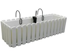 Prosperplast Boardee Fencycase Vaso da balcone con sospensione Sistema di irrigazione vaso con ganci per ringhiera, 580 mm, colore: bianco