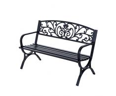 Outsunny Panca Panchina da Giardino Esterno Metallo, Ghisa 127 × 60 × 85cm Nero