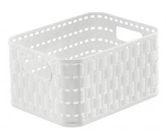 Rotho Country Cestino di Stoccaggio in Rattan-Look, Plastica (PP) senza BPA, Bianco, A6/2 L, 18.3 x 13.7 x 9.8 cm