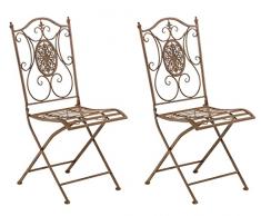 CLP Set di 2 sedie da giardino in ferro Sibell I Sedie pieghevoli con nobili ornamenti, Colore:antico marrone