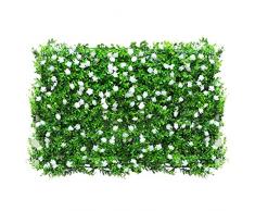 1 Pezzi Verde Edera Artificiale Recinzione Giardino Siepe Decorativa Buxus Pannello Schermo Artificiale Privacy Staccionata, per giardino di casa Sfondo Decor(Bianco con Fiori, 40x60cm)