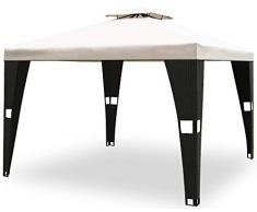 Deuba Gazebo polyrattan 3x3m doppio tetto antimacchia Resistente ai raggi UV padiglione giardino feste crema
