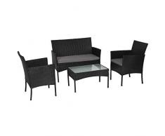 Happy Garden Set di mobili da giardino CORDOUE in resina nera intrecciata 4 posti - cuscini grigi