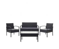 Mendler Salottino da Esterno Giardino HWC-F56 polyrattan ~ Nero con Cuscini Antracite