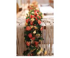 CYIOU 2 Pcs Ghirlanda di Rose Artificiali Finti Rose Ghirlanda con Foglie Verdi Ghirlanda Artificiali Vite Fiori Finti per La Festa Nozze Casa Arco Decorazione Arancia