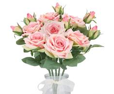 RADCANE 6 Pezzi Rose Finte Rosso Mazzo Fiori Finti 45cm/17.7in Fiori Artificiali per Esterni Rosa Artificiali Bouquet di Rose Artificiali in Seta per Matrimoni Casa Festa Giardino