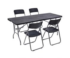 Hortan Set Tavolo Rettangolare Con 4 Sedie Pieghevoli Con Piano In Resina E Struttura Richiudibile Salvaspazio In Acciaio, Per Arredo Esterno, Interno, Giardino, Terrazzo e Campeggio