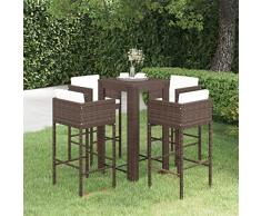 Set di 5 bar da giardino con cuscini in polyrattan, marrone, mobili da esterno