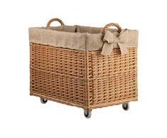 Cestino rettangolare in vimini per camino, cestino a rotelle in vimini per legna da ardere, con rivestimento in iuta