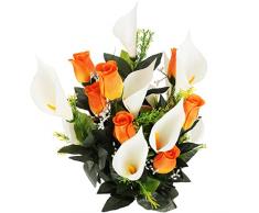 Ystyle Rose Fiori Finti Per Decorazioni, 55cm Altezza Calla Bouquet Fiori Artificiali, Centrotavola Fiori Finti Per Soggiorno, Composizioni Fiori Per Casa Cucina Giardino Festa Stanza,Arancione