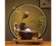 WANJIAJIA Fontana Zen da Interno Decorative con Anello Luminoso et Lncenso di Riflusso et Nebulizzatore Artigianato Decorativo in Ceramica per Casa Ufficio Camera da Letto,B