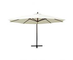 vidaXL Ombrellone a Sbalzo con Palo in Legno 350 cm Bianco Sabbia