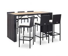 Lechnical Set da Bar da Giardino Set Tavolo e Sedie da Bar Alti da Giardino Set Tavolo e Sedie da Bar per Esterno Set da Bar da Giardino 7 pz con Cuscini in Polyrattan Nero Cuscino: Bianco Crema