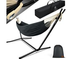 KESSER® Amaca HILL con telaio e cuscino - doppia amaca per 2 persone - solida struttura - capacità di carico 200 kg - per esterni ed interni - poltrona sospesa XXL doppia o multi-persona, antracite