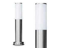 Lampione con base in acciaio inox: Lampione sottile in acciaio inox per il giardino | lampione da esterno con presa di corrente e luce indiretta | E27