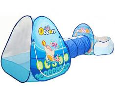 BSD Casetta da Gioco per Interni ed Esterni - Portatile Pieghevole Tenda Giocattolo 3 in 1 Piscina di Palline con Tunnel per Bambini