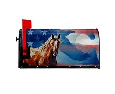 The Mountain Horse Bald Eagle Bandiera Americana Cover Cassetta Postale Magnetica Involucri Posta Box Copertura Decorazione Giardino Esterno Standard Dimensioni 53,3 x 45,7 cm