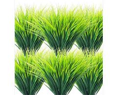 Erbe artificiali, 12 mazzi di arbusti artificiali in plastica greca erba di grano false piante verdi artificiali, piante erbose artificiali per esterni cucina giardino tavolo da pranzo decorazione