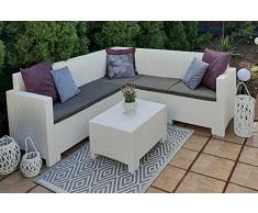 Dmora Set Salotto da Esterno Eris, Set da Giardino con Cuscini, Salottino Indoor e Outdoor Effetto Rattan, 100% Made in Italy, Bianco