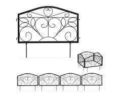 Relaxdays Recinzione da Giardino, Set 4 Pareti per Sentieri, Bordure per Aiuole, Ferro, Ornamenti, HB 33x225 cm, Nero