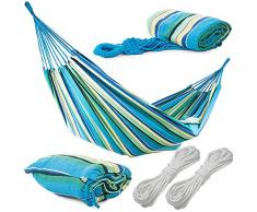 Amaca Da Giardino Doppia, Amaca da Esterno per Giardino,capacità 200 kg, Portatile Leggera con Borsa per Giardino Cortile Spiaggia Backpacking Escursionismo, 280 x 150 cm, Blu Rossa Grigia (3)