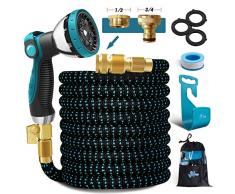 WEUE Tubo da Giardino,Tubo Espandibile da Irrigazione 15m(50ft) Tubo Acqua Giardino,10 Modelli di Ugelli 3 Strati di Lattice Anti-piega Tubo con Raccordi da 3/4 e 1/2 (100FT, Blue)