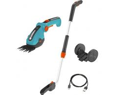 Gardena Set Forbici a Batteria per Erba ComfortCut Li: Forbici per Prato e Manico telescopico con Ruote, Impugnatura Comoda inclinabile con indicatore a LED, Cambio Lama Senza Utensili (9889-20)