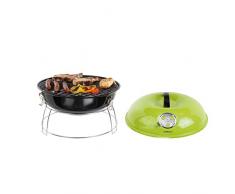 Barbecue a carbonella acciaio inossidabile Camping Grill Grill da tavolo balcone Picnic Barbecue con coperchio (Griglia, 41 cm, Smalto, Maniglia, Valvola di sfiato, Supporto, Verde)
