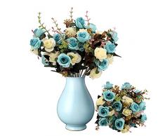 3 mazzo Fiori Artificiali per Esterni Rosa Artificiali Fiori Artificiali Finti Piante Artificiale Arbusti Ramo Resistente ai Raggi UV Balcone per Casa Ufficio Giardino Patio Cortile Decorazione Blu
