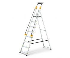Scala DURAMP 8 gradini con corrimano e vaschetta per attrezzi, leggera e pieghevole, altezza piattaforma 162 cm, 5 anni di garanzia, Hostrom