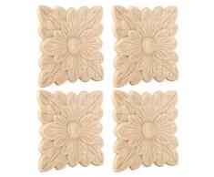Duokon Appliques in Legno per Uso Domestico 4Pz Bellissimo Modello di Fiori Applique in Legno Intagliato Mobili da Giardino Accessori per la Decorazione