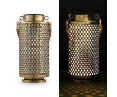 Navaris Lanterna Solare da Esterno - Lampada Giardino Ricaricabile - Candela Elettrica LED Luce Bianca Calda - Solar Camping Lamp Batteria 8H - Oro