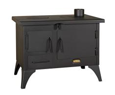 Stufa a legna da giardino per cottura cibi, con forno, fornello, canna fumaria e con coperchio incluso, 5 kW.