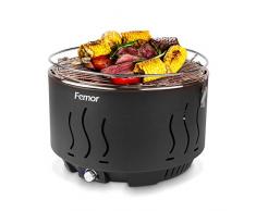 Femor Barbecue Carbone, Griglia Barbecue Carbone Senza Fumo con Ventola a Batteria/USB e Borsa Viaggio, Ventilato, Tre Minuti di Riscaldamento, per Famiglia, Giardino, Balcone, Campeggi, 35x35x25cm