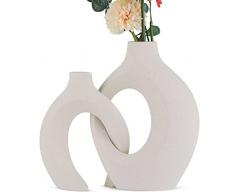 Set di 2 vasi vuoti in ceramica bianca moderna decorazione bohémien, decorazione minimalista nordica, adatti per tavolo da pranzo, casa, sala da pranzo, ufficio, decorazione (bianco)