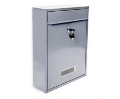 Relaxdays 10017415_55 Cassetta Postale, Laccata, Targhetta per Nome, Accessorio Esterno Moderno Monocolore 26,5 x 35 x 8,5,Argento, 1 pz