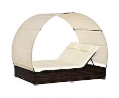 Outsunny Sdraio da Giardino Doppia, Lettino Prendisole con Tettuccio e Schienale Reclinabile in Rattan PE, Bianco Crema