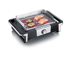 Severin PG 8112 Barbecue Elettrico Style, Temperatura Fino a 320°C in 10 Minuti, Safe Touch, Manopola con Luce LED, Cavo XXL 2 m, Griglia in Acciaio Inossidabile, Nero/Grigio