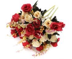 SUNNEGO Fiori Artificiali, Falso Rosa Fiori Arredamento Mazzo di Rose Artificiali 6 Ramo 12 Teste Bouquet Decorativo per Tavolo Casa Matrimoni Ufficio 3 Pezzi (Rosso, 3)