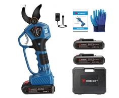 KOMOK Forbice Potatura a Batteria 40 mm con Display a LED, Forbici Elettriche con 2 Batterie Ricaricabili 2000mAh 21V/Lame SK5 con Rivestimento DLC - Blu Navy