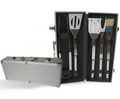 Delta Valigetta di 5 Utensili in Acciaio Inox per Barbecue e Piastra