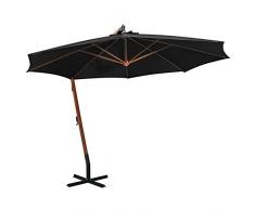 Homgoday Ombrellone a Sbalzo con Palo Nero 3,5x2,9 m in Legno di Abete, Ombrellone da Giardino Spiaggia, Pesca Esterno Antivento Portabile per Balcone Terrazzo Esterno Piscina