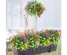 WINAROI 12 Mazzi Mazzo di Fiori Finti per Decorazioni, Fioriera da Interno Esterno Balcone Fiori Artificiali, Piante Finte Resistente ai Raggi UV, Decorazione per Casa, Ufficio, Giardino, Matrimonio